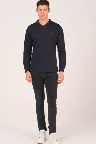 V4002 Dewberry V Yaka Erkek Sweatshırt-lacivert Lacivert
