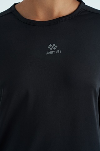 Tommy Life Siyah O Yaka Baskı Detaylı Oversize Kısa Kol Kadın T-shirt - 97263 Siyah