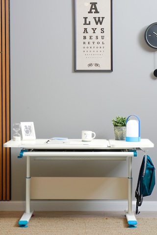 Vega Basic Yükseklik Ve Eğim Ayarlı Ekru Çalışma Masası, Çekmeceli Bilgisayar Ve Ofis Masası, Mavi Gri