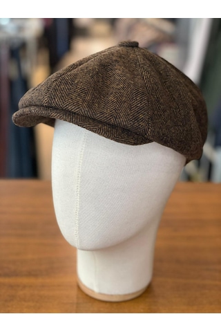 Hamze Peaky Blinders Tarz İngiliz Model Balıksırtı Desen Kaşe Kumaş Kasket Şapka Kırmızı Kahverengi