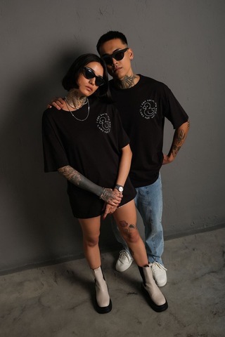 Technomonkey Unisex Siyah Oversize Ördek Baskılı Techno Tişört