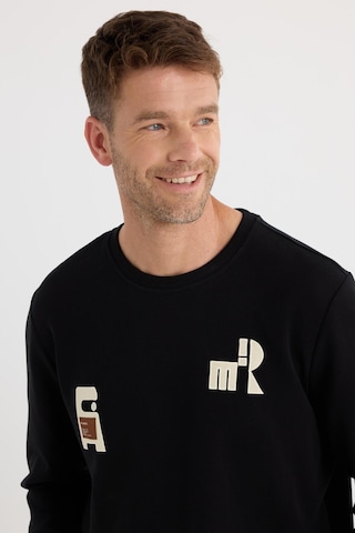 Tudors Erkek Relax Fit Rahat Kesim Pamuklu Lastikli Kol Bisiklet Yaka Baskılı Siyah Sweatshirt-37304 Siyah