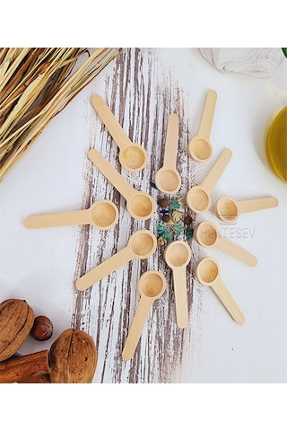 Ahşap Tahta Baharat Şeker Kahve Reçel Kaşığı 12 Li K.