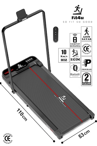 Kumandalı Bluetoothlu Ce Belgeli, Eğim Ayarlı, Tutma Kollu, Kumandalı 10km Hız Katlanabilir Koşu Bandı