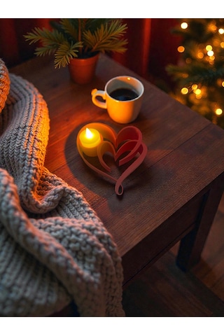 Sevgililer Günü Özel Kalp Figürü Tealight Hediyeli Kırmızı