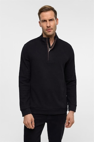 Süvari Siyah Regular Düz Polo Yaka Sweatshirt Siyah