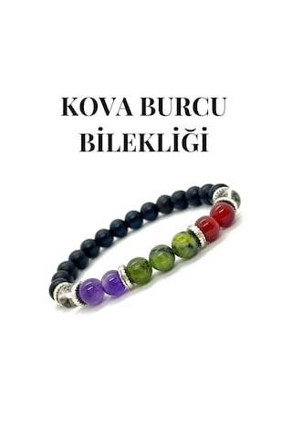 Doğaltaş - Kova Burcu Bileklik - Ametist - Yeşim Taşı - Akik - Kristal Kuvars - Doğaltaş Bileklik Çok Renkli