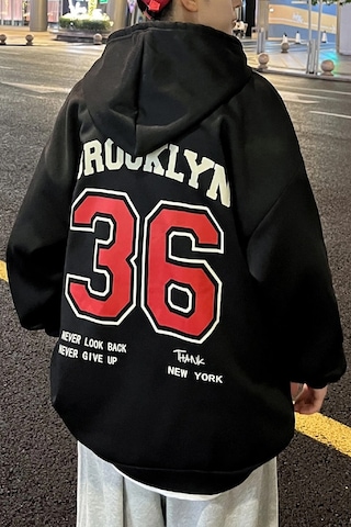 Erkek 36 Brooklyn Baskılı Oversize Sweatshirt Siyah
