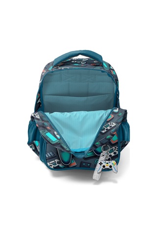 Coral High Kids Nefti Gamer Desenli Üç Bölmeli Okul Sırt Çantası 14423 Petrol Yeşil