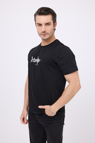 Marıne Tee Deniz Temalı Ribana Bisiklet Yaka Pamuk T-shirt-3136 SIYAH