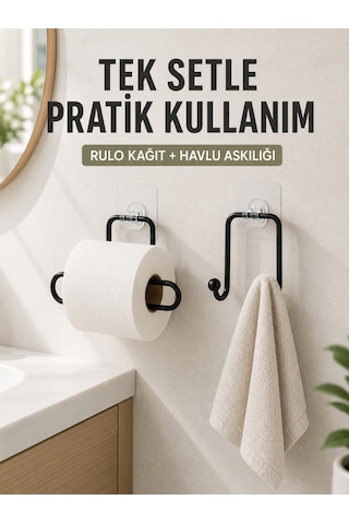 Banyo Ve Mutfak İçin Yapışkanlı Havlu Askılığı Ve Rulo Kağıt Tutucu Set - Lisinya Diğer