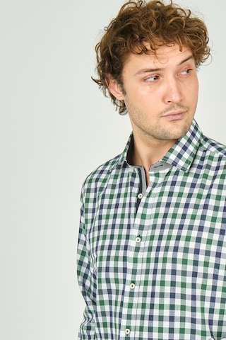 De Leone Erkek Slim Fit Kareli Uzun Kollu %100 Pamuk Gömlek 2240 Yeşil Yeşil
