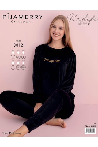 Pijamerry Kadın Kışlık Bisiklet Yaka Kadife Pijama Takımı 3012 - 1 Adet 001
