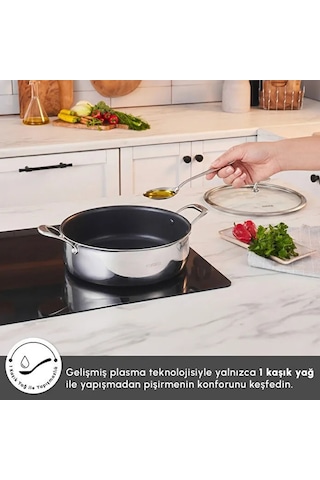 Karaca Plasma Steel 316+ 3Ply Yanmaz Yapışmaz Çelik Karnıyarık Tencere 26 cm