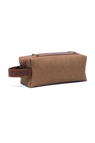 Gillario Design 06 Unisex Kanvas Kumaş+deri Sütlü Kahve-taba Eskitme Dopp Kit