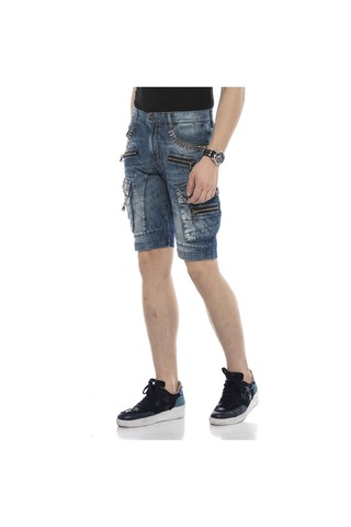 Ck203 Kargo Cepli Fermuarlı Rahat Kesim Kot Kapri Mavi