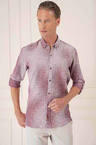 Efor Comfort Fit Batik Desen %100 Keten Bordo Gömlek G 1571 Bordo