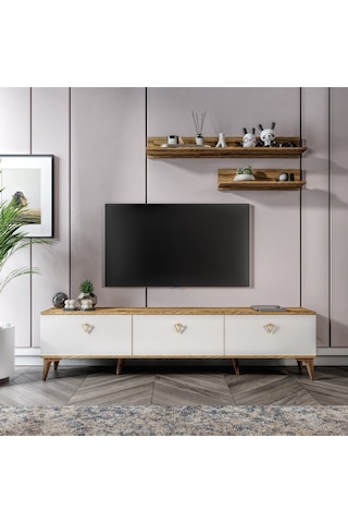 Simple Modern 180 Cm Smp18033 Tv Ünitesi 2 Raflı Eekru Ceviz Ceviz - Ekru