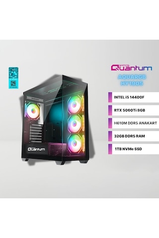 Quantum Gaming AQUAR GB HY1905 i5-14400F 32 GB 1 TB NVMe SSD 8 GB RTX5060Ti Free Dos Masaüstü Oyuncu Bilgisayarı