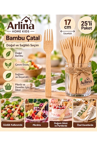 Lüx 17 Cm Bambu Çatal 25li Paket Ahşap