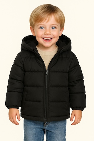 Blayn Jeans Erkek Çocuk Kapşonlu Montiçi Polarlı Su Ve Rüzgara Dayanıklı Siyah