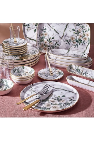 Fecra Monza 35 Parça Gold Fileli Kahvaltı Seti Beyaz