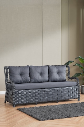 Paris Rattan Puflu Bahçe Balkon Takımı 3+1+1 Cam Masalı Antrasit