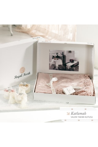 Royal Nazik Frezya Kadife Oda Takımı Pudra Renk 5 Parça Kadife