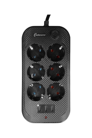 Techmaster 3 Usb Akım Çocuk Korumalı 6lı Priz 2mt Kablo