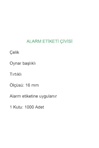 Alarm Etiketi Çivisi Metal Başlı 1 Kutu:1000 Adet