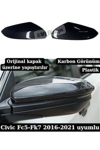 Honda Civic Fc5 Uyumlu 2016-2021 Karbon Görünüm Ayna Kapağı Düz Model Sağ-sol Takım