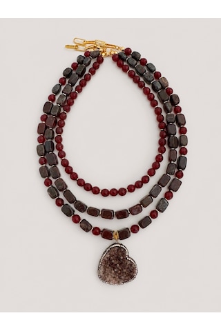 El Yapımı Granat, Jasper & Ametist Doğal Taşlı Kolye Seti Bordo