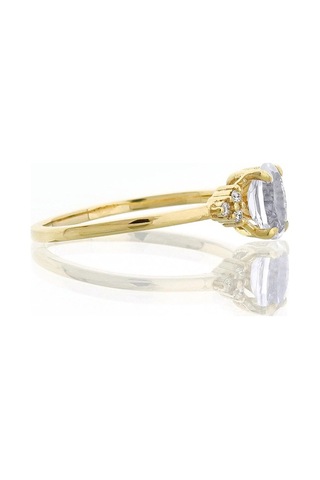 White Topaz Oval Tektaş Pırlanta Yüzük Sarı