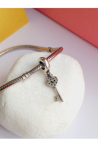 Gümüş Zirkon Taşlı Bileklik Uyumlu Mutluluk Anahtarı Charm