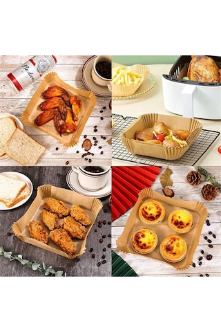 Mıopen Sıcak Hava Fritözleri İçin Fırın Kağıdı, 100 Adet Airfryer Pişirme Kağıdı, Yapışmaz, Yağa Dayanık