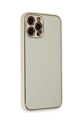 Newface Apple iPhone Uyumlu 12 Pro Max Kılıf Coco Deri Silikon Kapak Glblseme - 13 - Beyaz