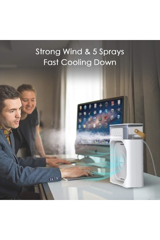 Aubyhe Usb驱动迷你冷风加湿器 3档风速+3种喷雾模式 Led彩灯与定时器功能 家庭办公室适用 白色