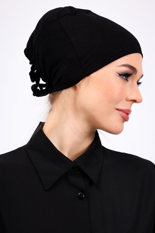 Kaymayan Silikonlu Dikişsiz Bone Siyah - Kaymaz Kadın Tesettür Bağlamalı İç Bone Siyah