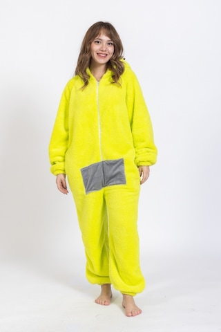 Tampap Fermuarlı Teletabi Model Polar Kadın Tulum Şapkalı - Yeşil