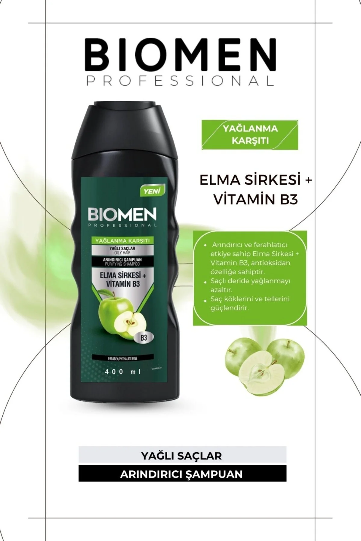 Professional Elma Sirkesi&vitamin B3 Yağlanma Karşıtı Arındırıcı Şampuan 400 Ml Tüm Saçlar