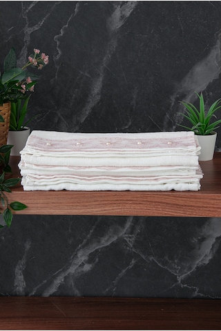 % 100 Pamuklu Kadife Güpürlü İnci Işlemeli 6 Lı Çeyizlik El Yüz Havlu Seti - 30x50 Cm - 04466 - Pembe Pembe