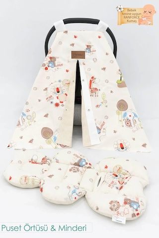 Bebek Ortopedik Puset Minder / Örtü, 2'li Avantajlı Puset Set, Askı Stil, Animal Serisi Kahverengi