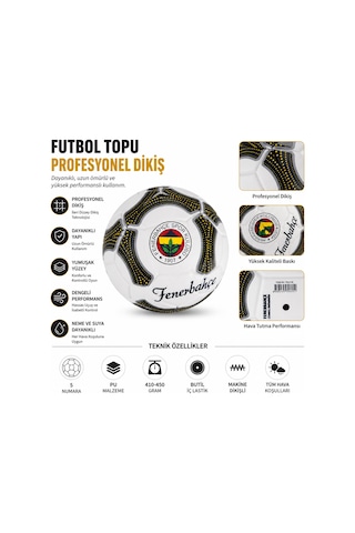 Fenerbahçe Lisanslı Futbol Topu No:5 Dayanıklı Dikişli Profesyonel Top Beyaz