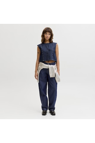 Jack & Jones Kadin Hakim Yaka Kolsuz Denim Gömlek - Mae - 12286386 Dark Blue Denim