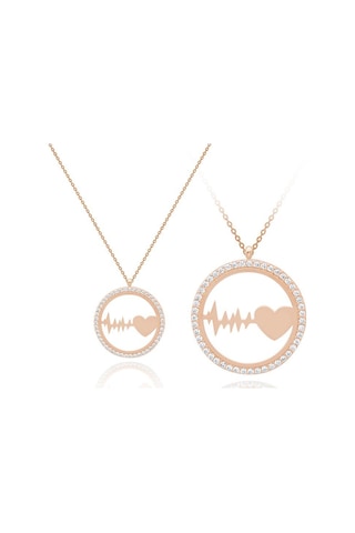 Diamond Line - Gülaylar - Pembe Altın 14 Ayar Kalp Kolye Standart