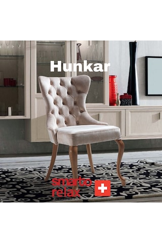 Smarto Relax Hünkar 2'li Yemek Masası Sandalye Seti - Ahşap Ayaklı, Krem Kumaş Ekru Ve Kahverengi