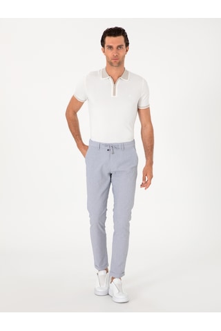 Cacharel Açık Mavi Slim Fit Gofreli Beli Bağcıklı Spor Pantolon Denim
