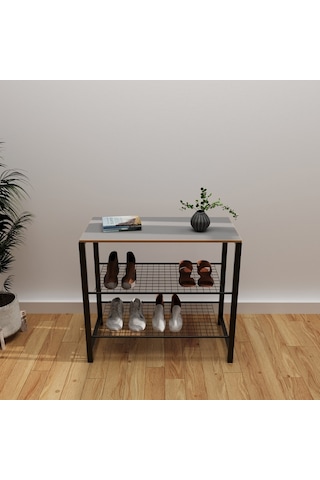 Geniş Metal Ayakkabılık Vestiyer 3 Katlı Ayakkabılık Füme 1362 Füme