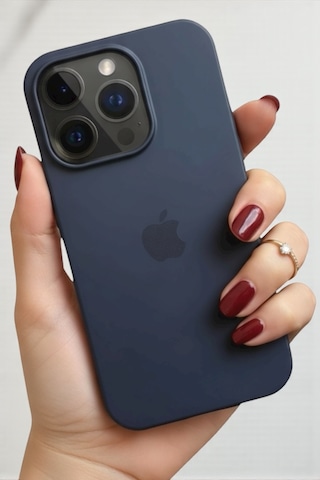 Iphone 15 Pro Uyumlu Kılıf Logolu Lansman Soft Yumuşak Içi Kadife Silikon Kapak Lacivert