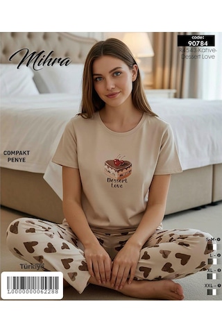 Mihra Kadın Compakt Penye Bisiklet Yaka Kısa Kol İnce Pijama Takımı 90784kah- 1 Adet Kahverengi